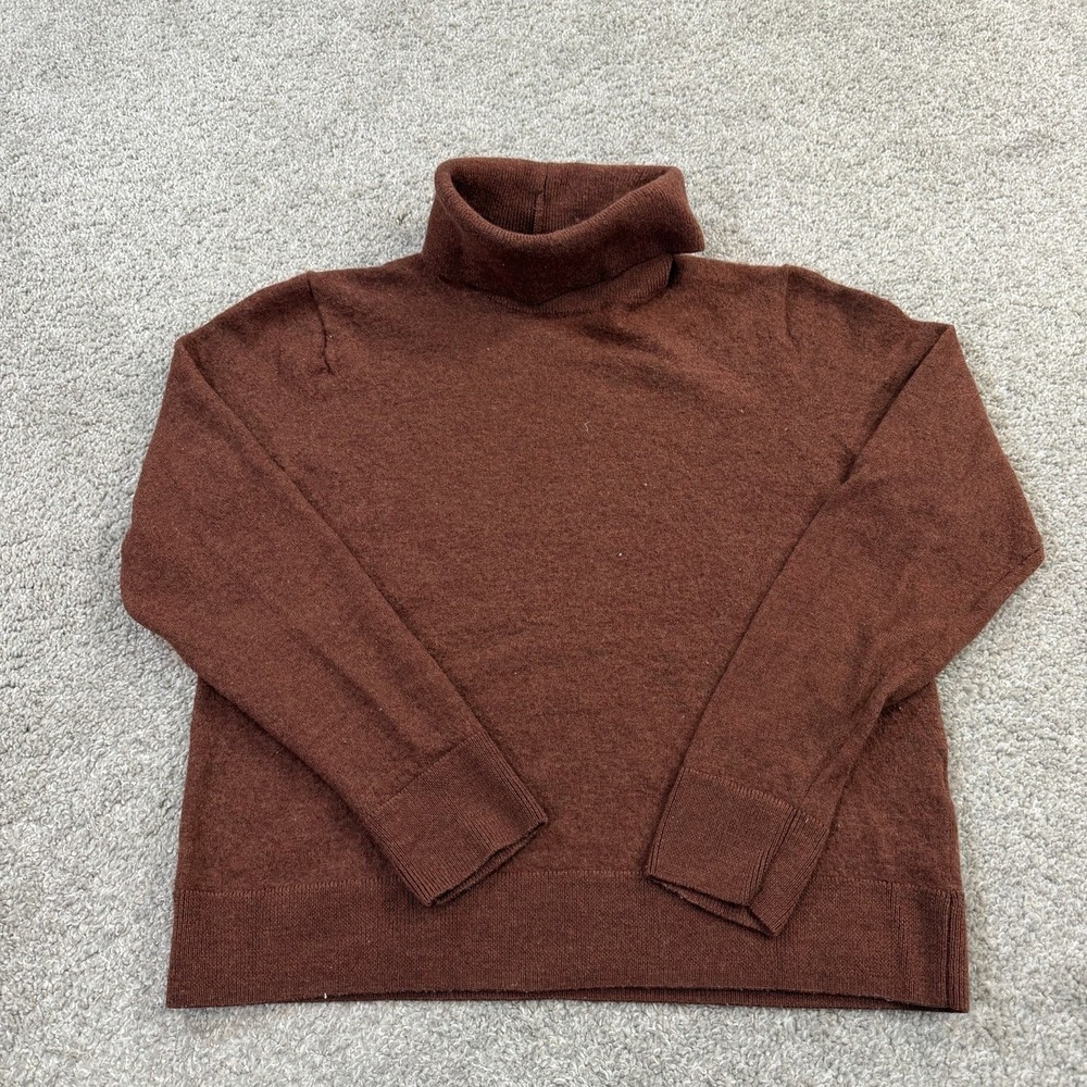 Artefact Sweater L Solid‎ Brown Merino Wool Turtleneck Knit Pullover Womens